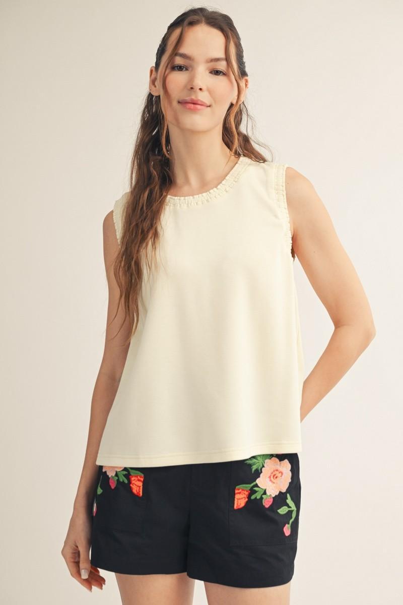 Ivory Smocked Edge Casual Tank