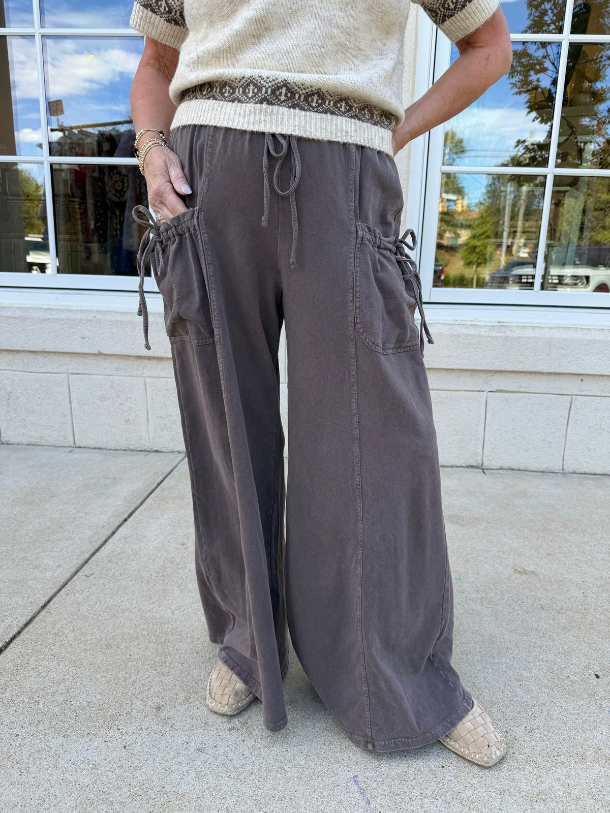 Espresso Washed Terry Pant with Tie