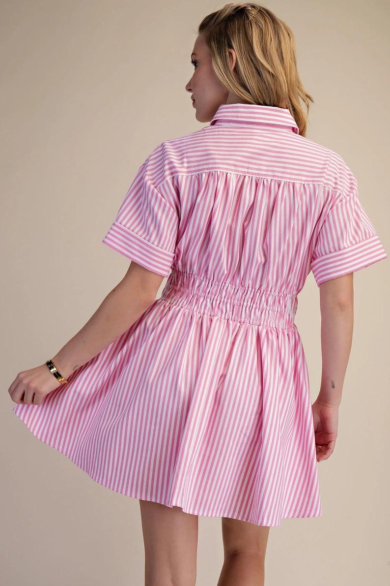 Pink and White Striped Mini Dress