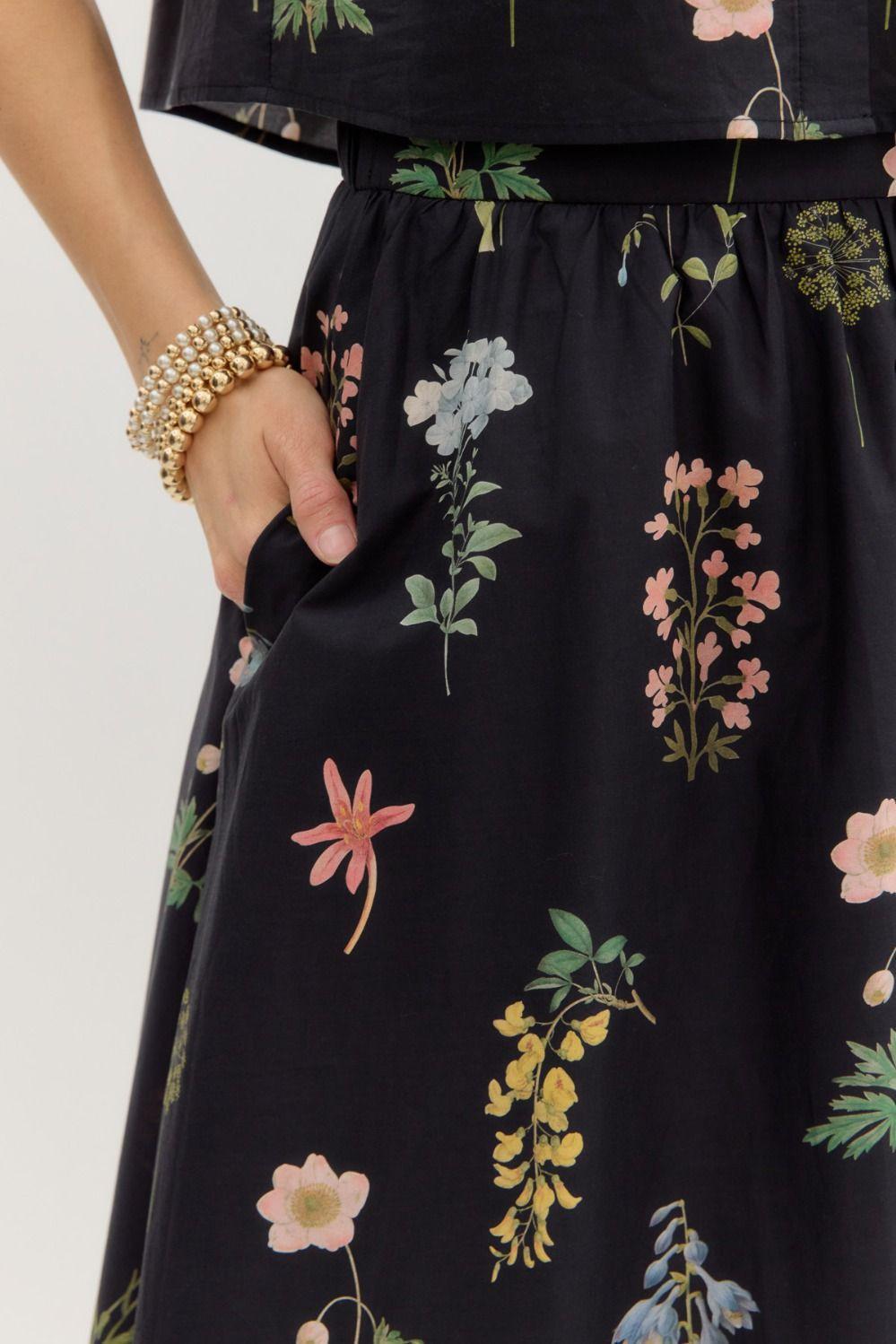 Black Floral Two Piece Midi Set