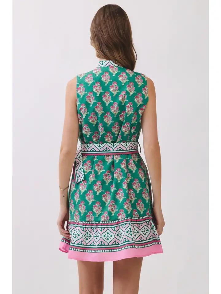 Green and Pink Floral Printed Mini