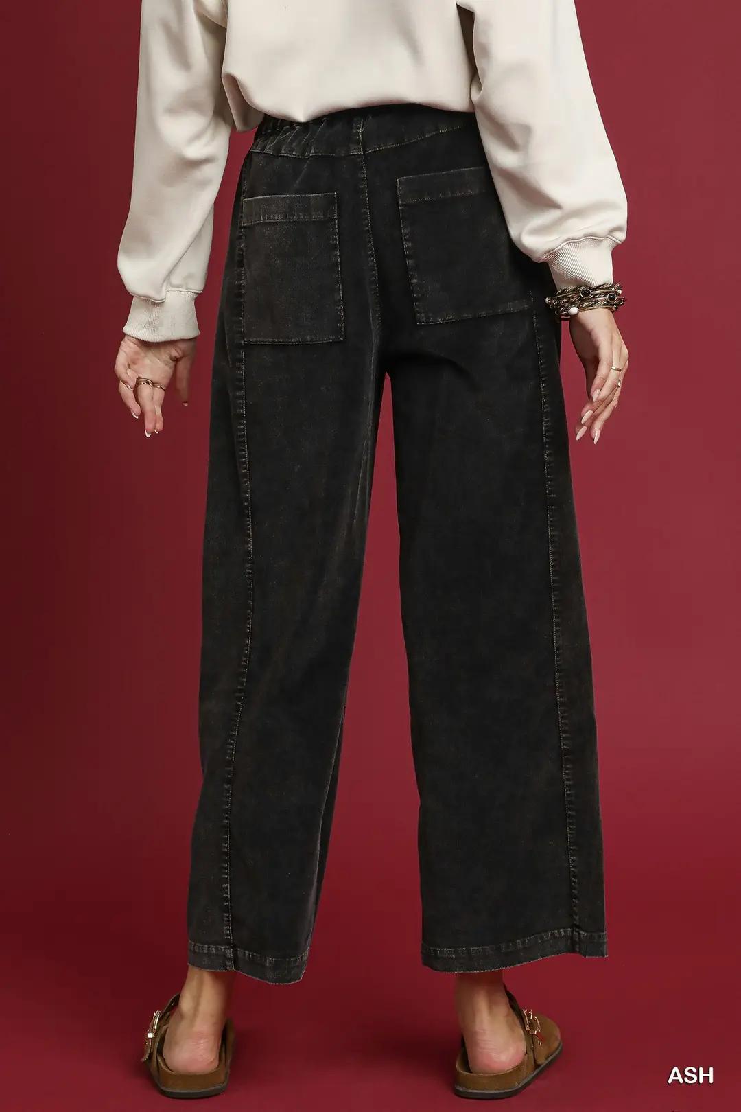Ash Washed Wide Leg Corduroy Pants