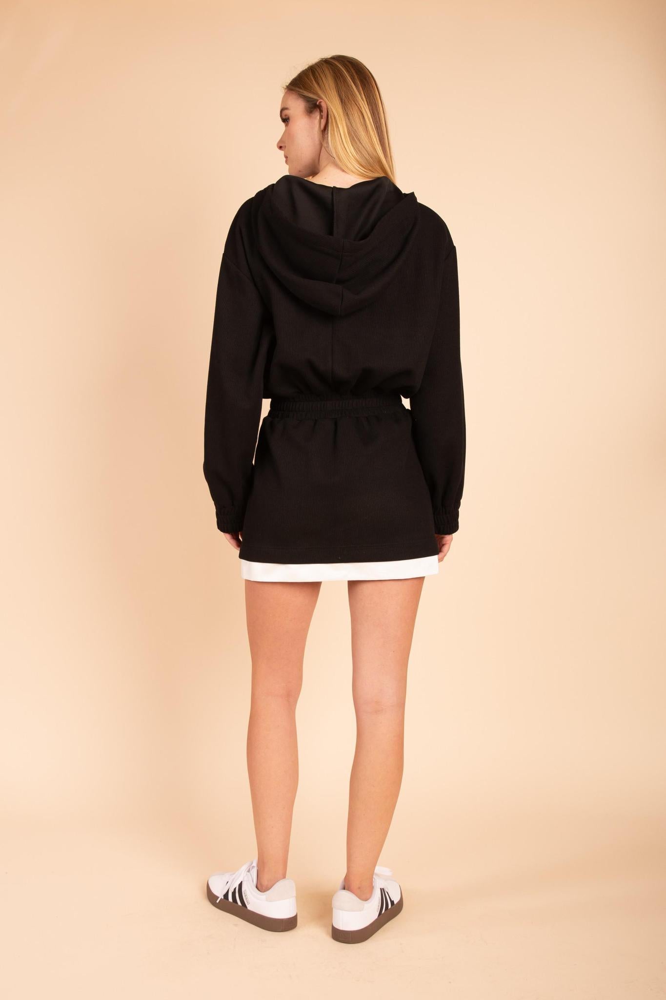 Black Terry Hood Mini Dress