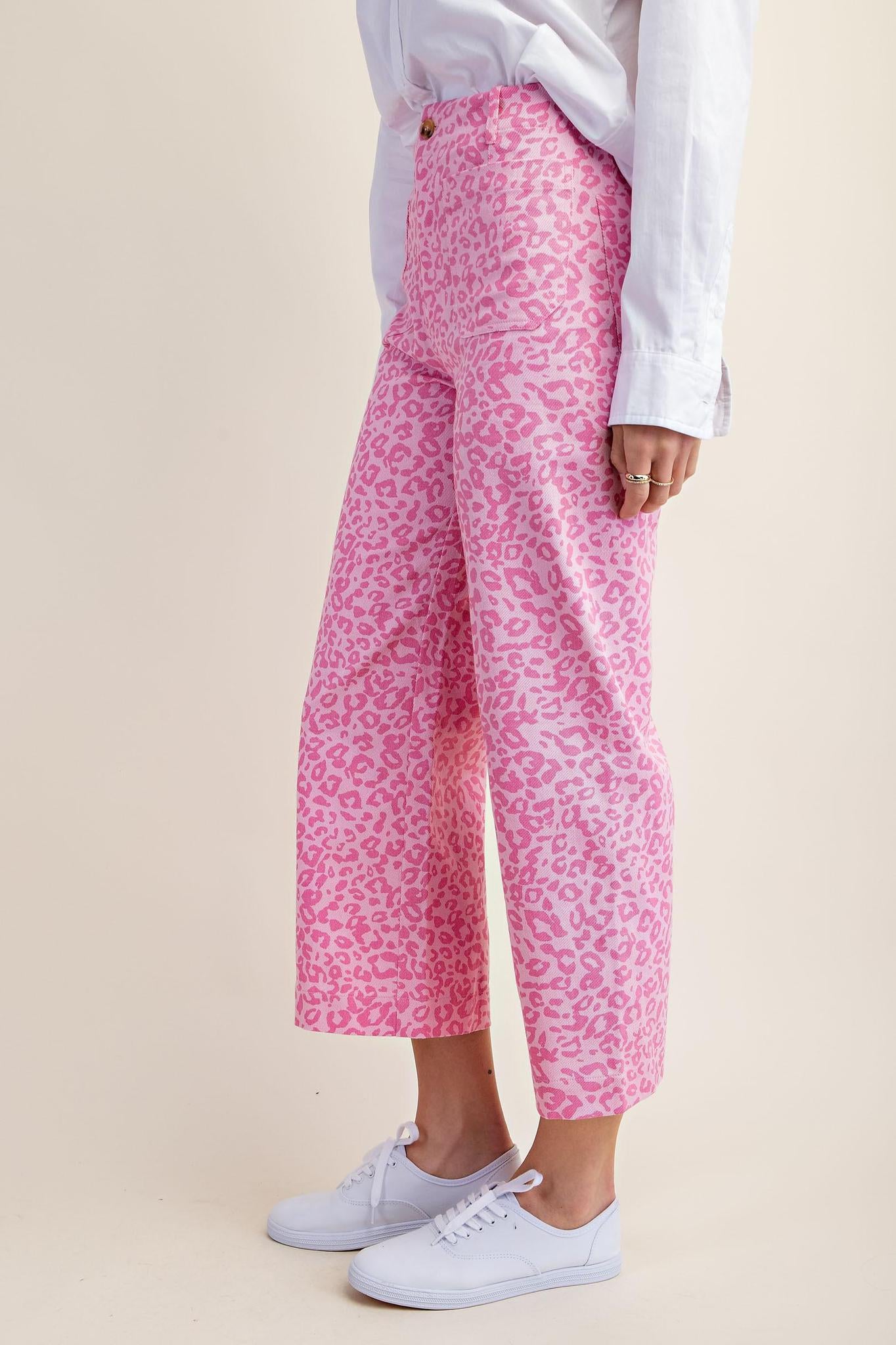Pink Leopard Cropped Ankle Pants