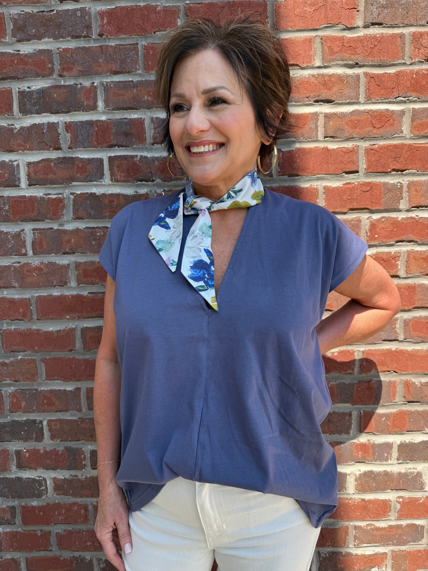 Dusty Navy Cap Sleeve top