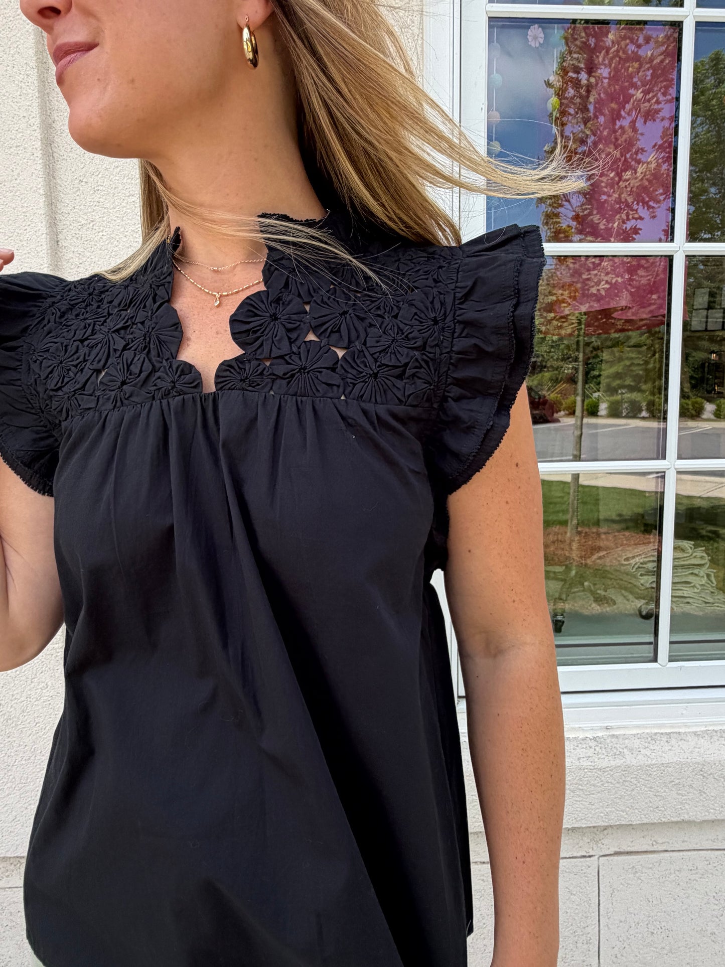 Black Flutter Sleeve Top