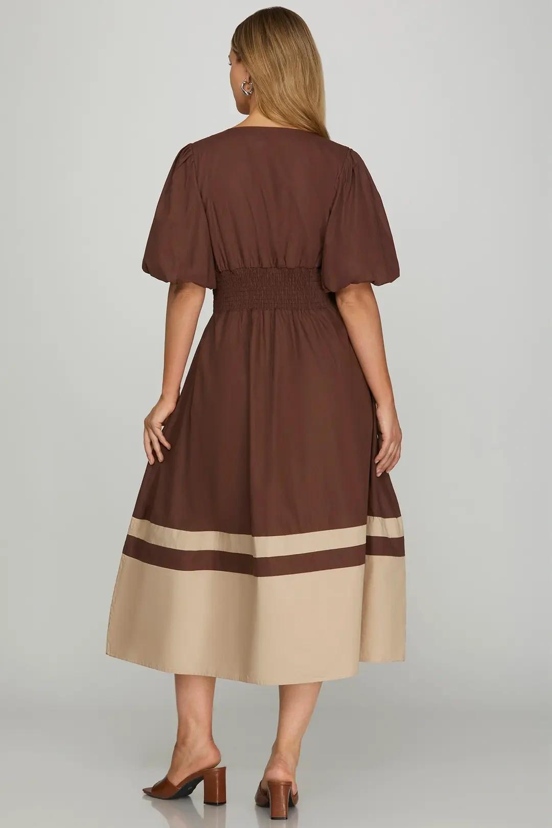 Brown Color Block Midi