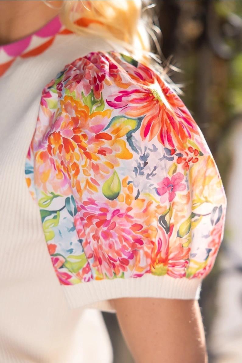 Beige with Contrast Sleeve and Trim Top