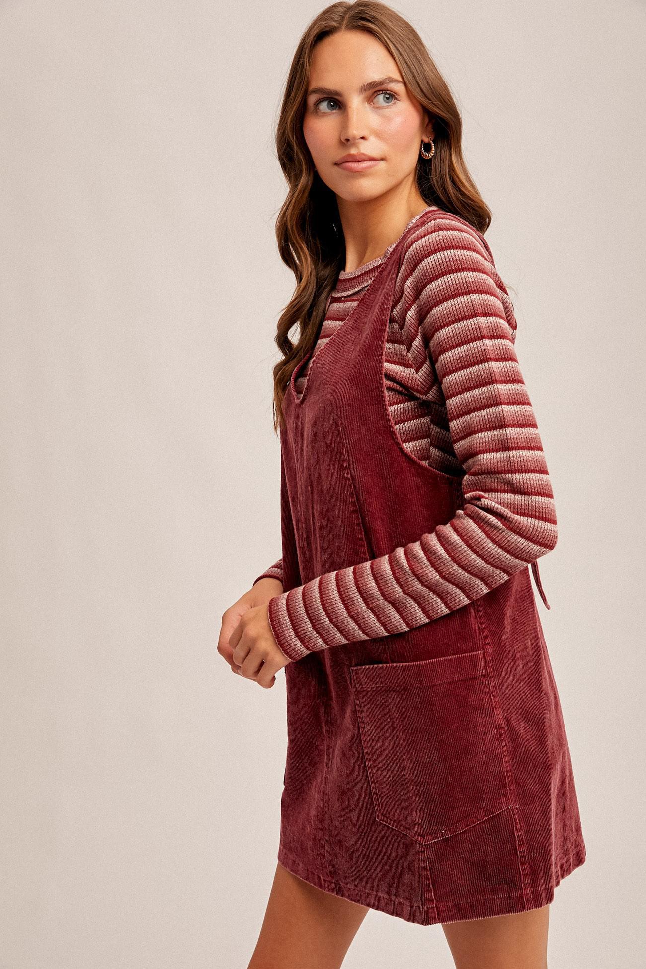 Raspberry Snow Washed Corduroy Dress