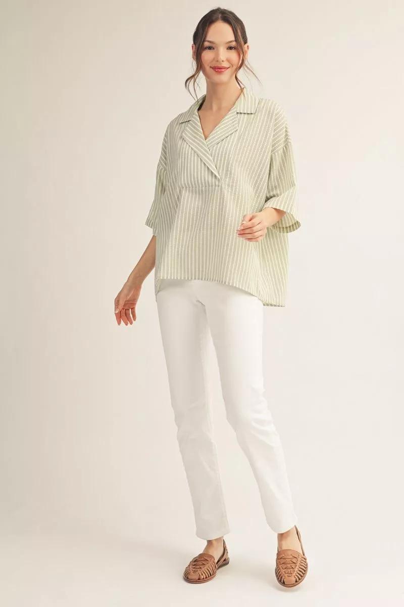 Sage Striped Loose Top