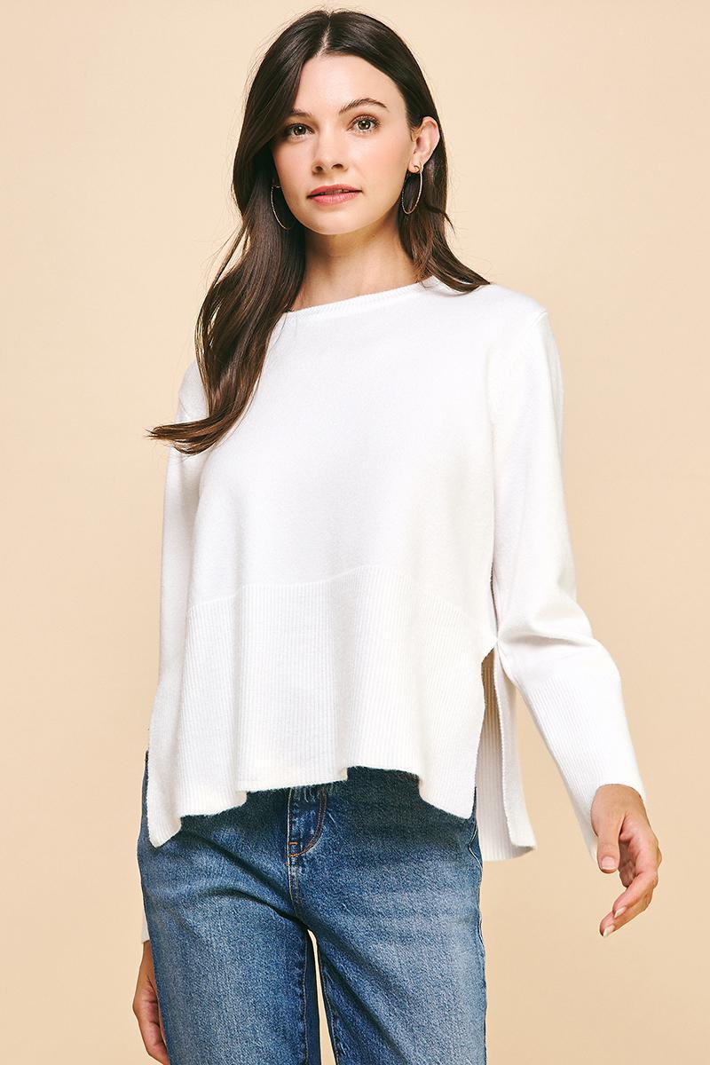Side Slit Long Slv Sweater Top