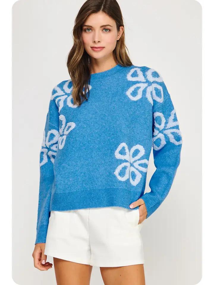 Blue and Air Blue Embroidered Sweater