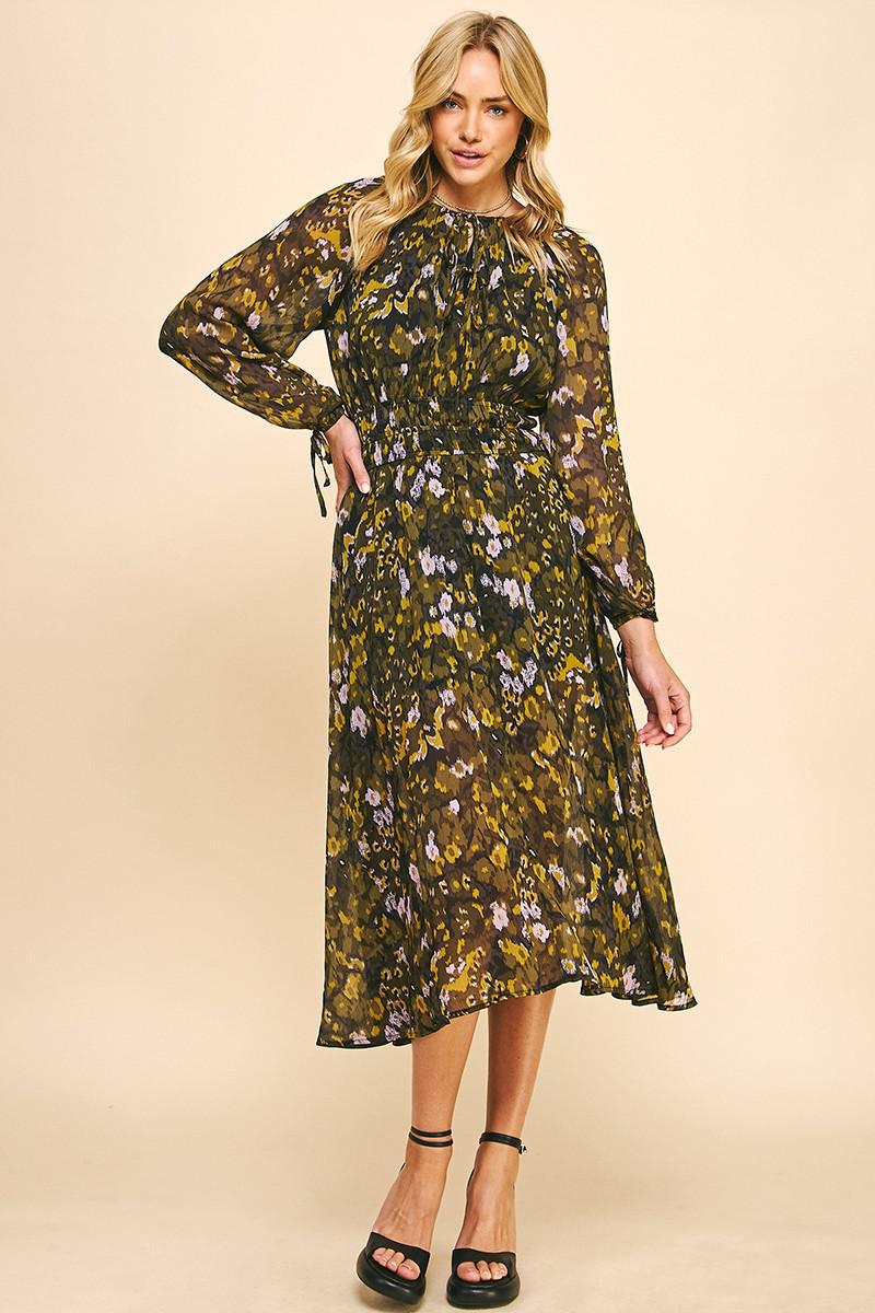 Black Multi Floral Print Midi Dress
