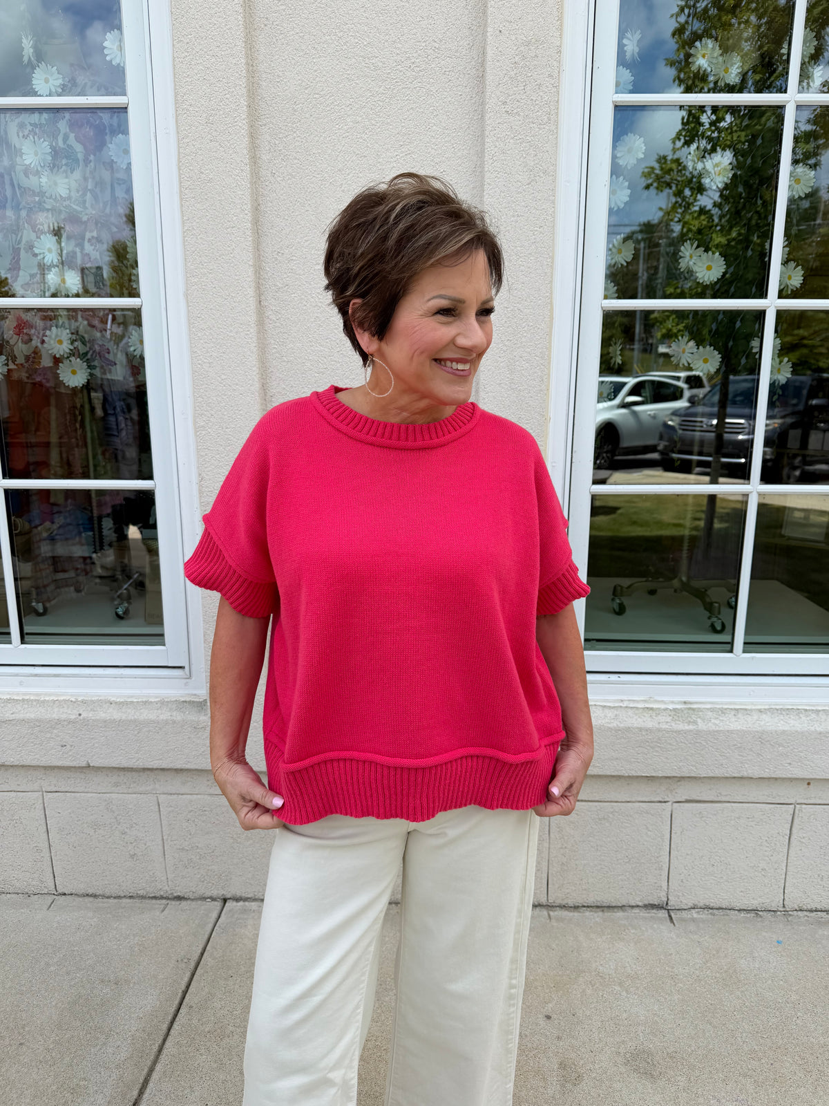 Coral Red Crew Neck Sweater