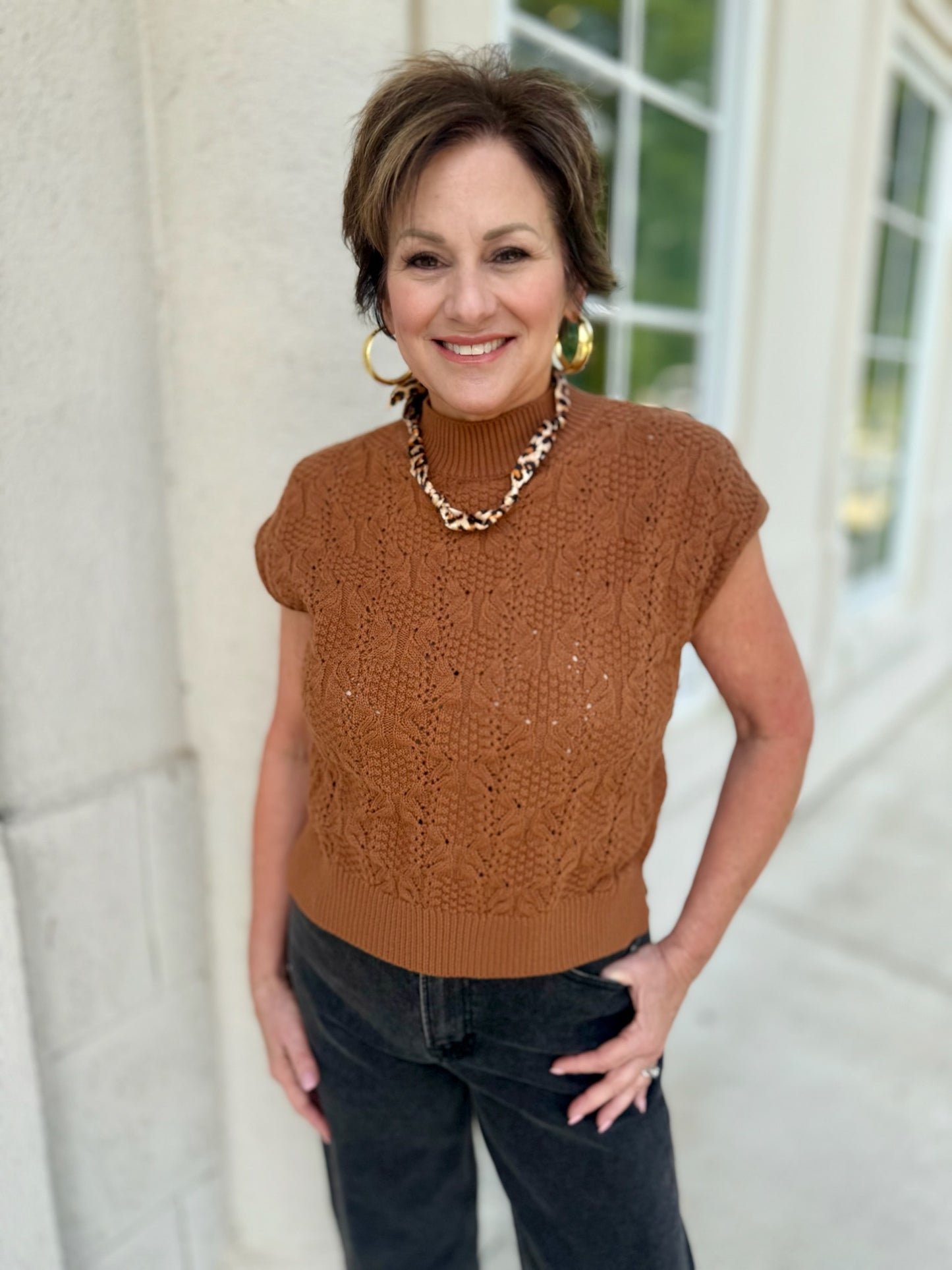 Cinnamon Cable Knit Mock Neck Sweater