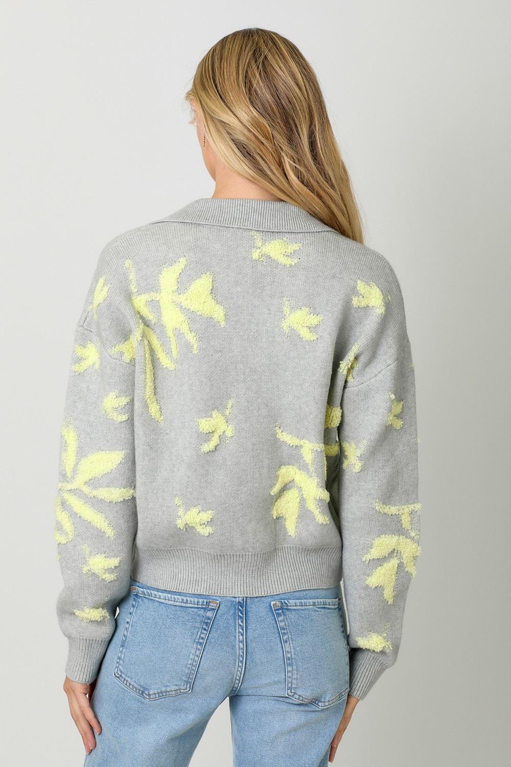 Grey and Lime Floral Pullover Sweater