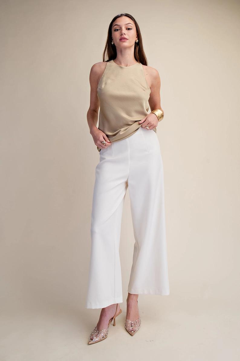 Ivory High Waisted Wide Leg Pants