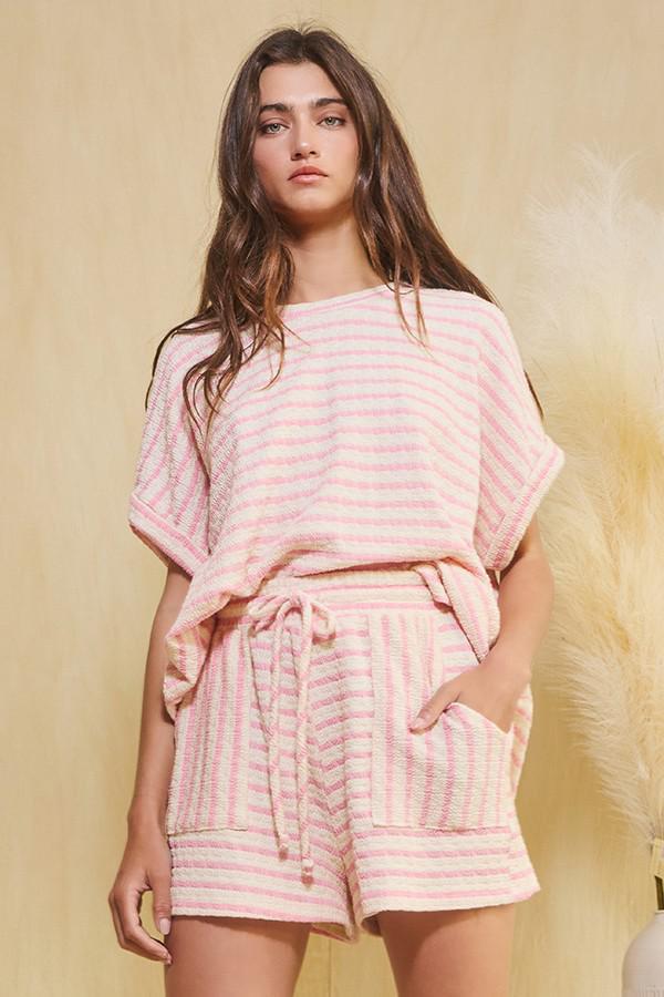 Pink and Off White Striped Set