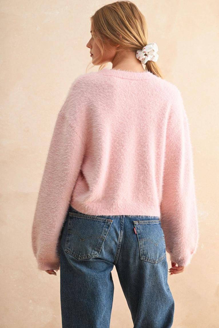 Pink Cherry Button Soft Cardigan