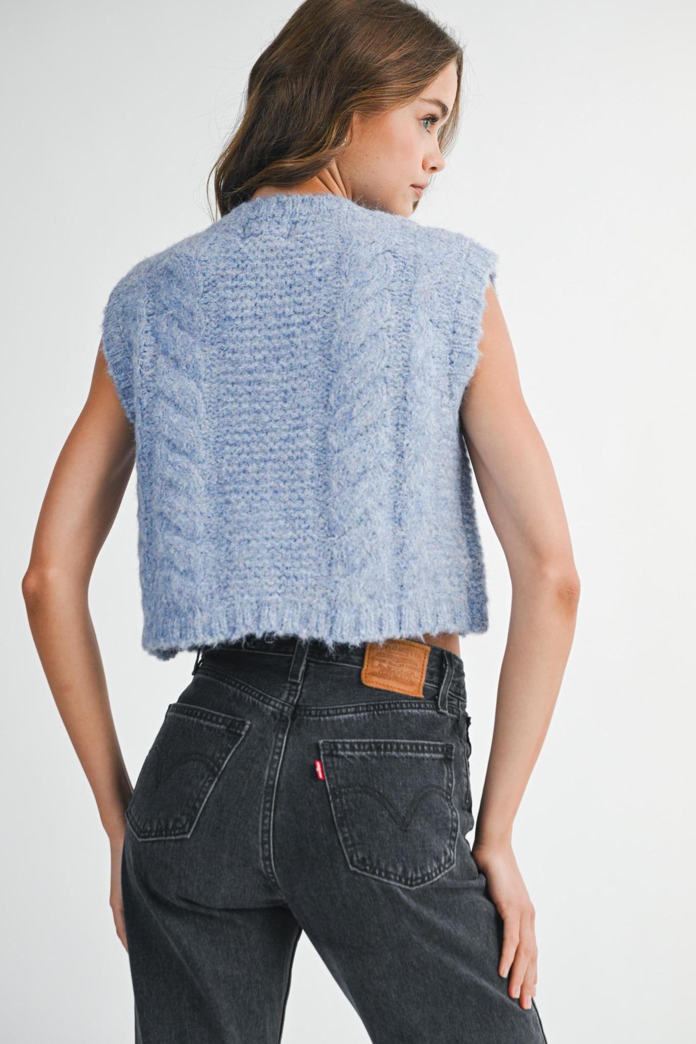Fuzzy Blue Knit Vest Top