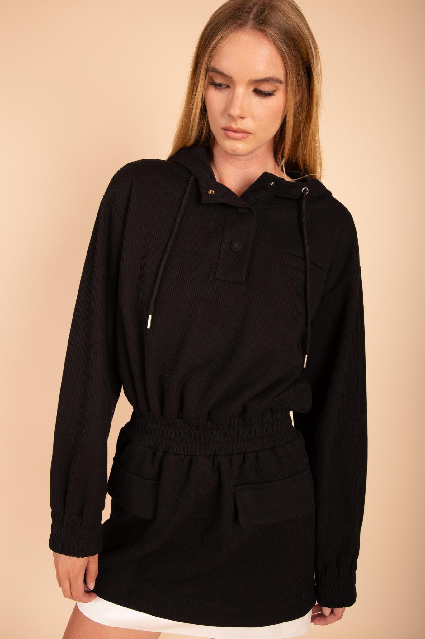 Black Terry Hood Mini Dress