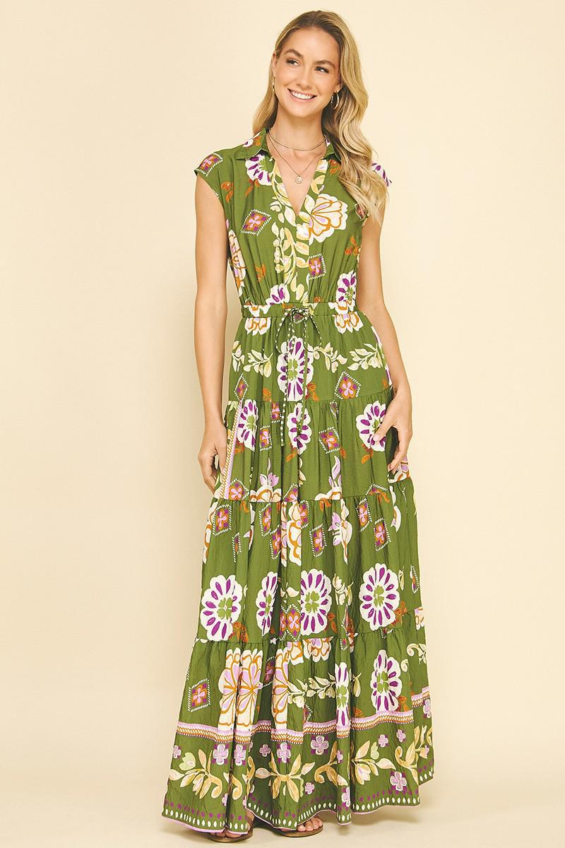 Olive Floral Tiered Maxi
