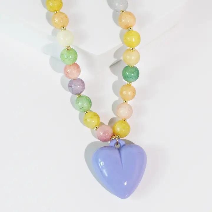 Purple Happy Colorful Heart Necklace.