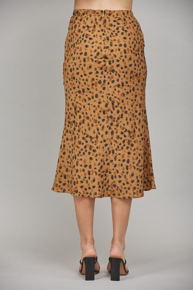 Camel and Black Animal Print Midi Skirt