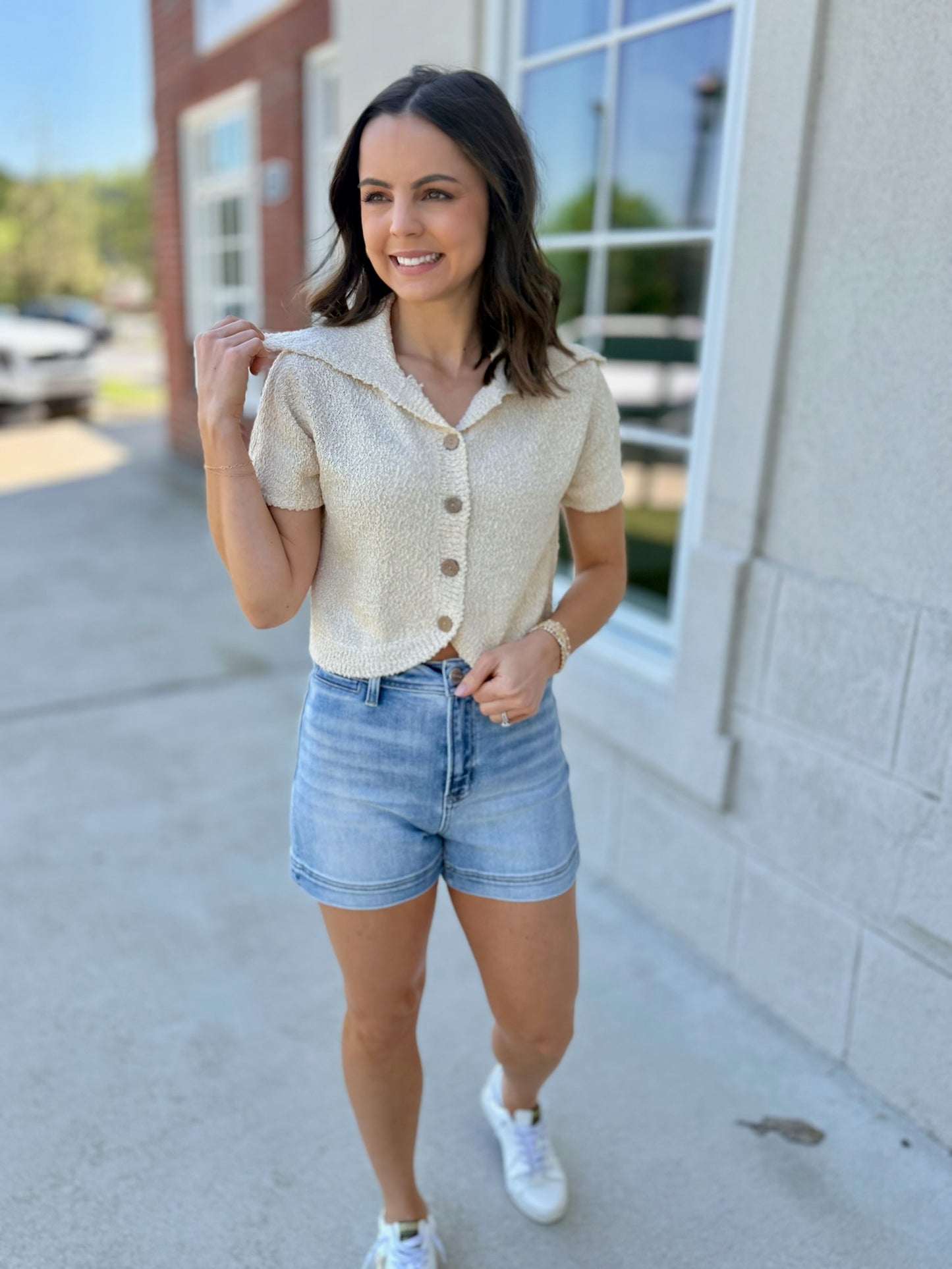 Natural Textured Short Cardigan