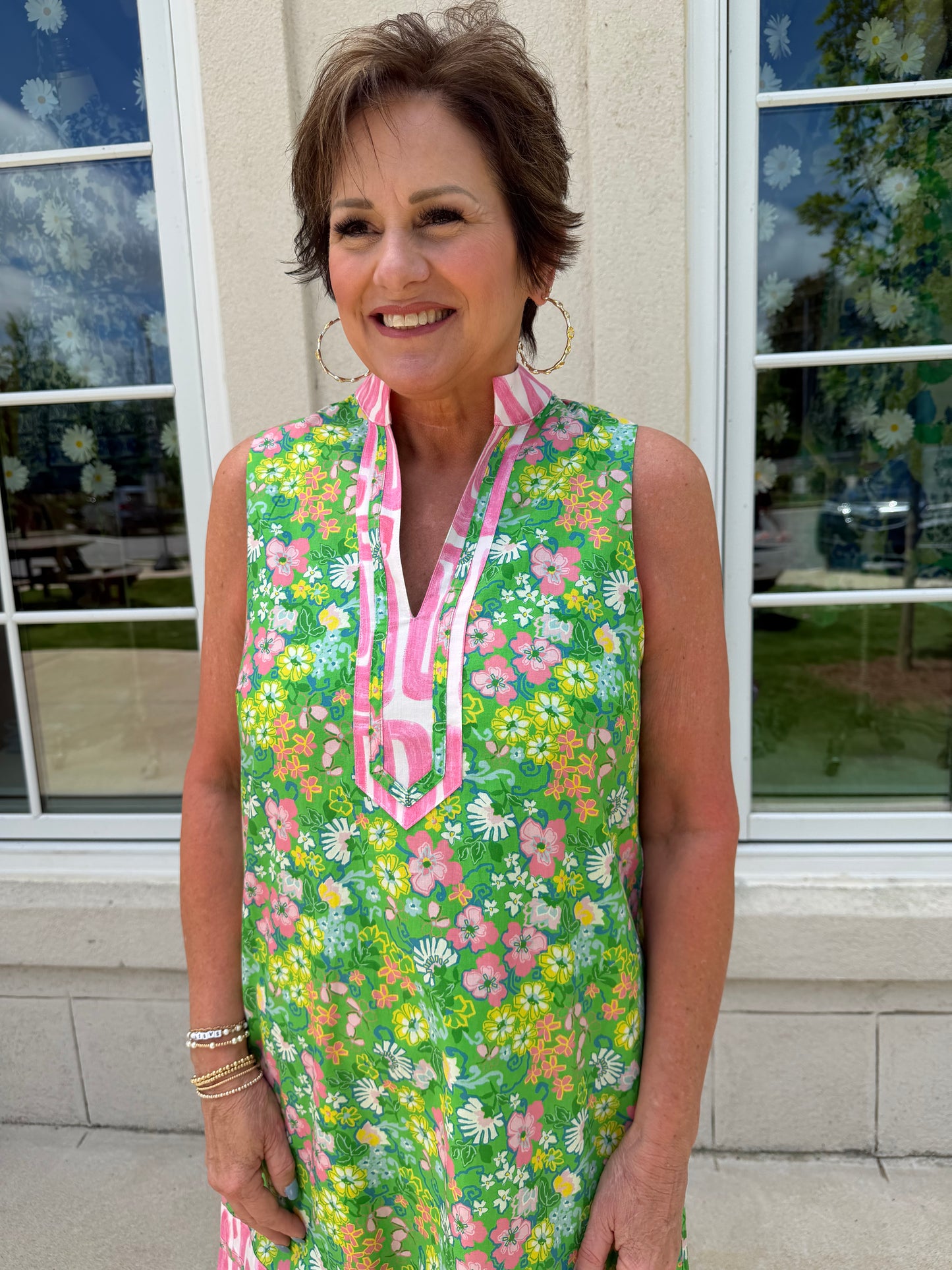 Kelly Green Floral A Line Dress