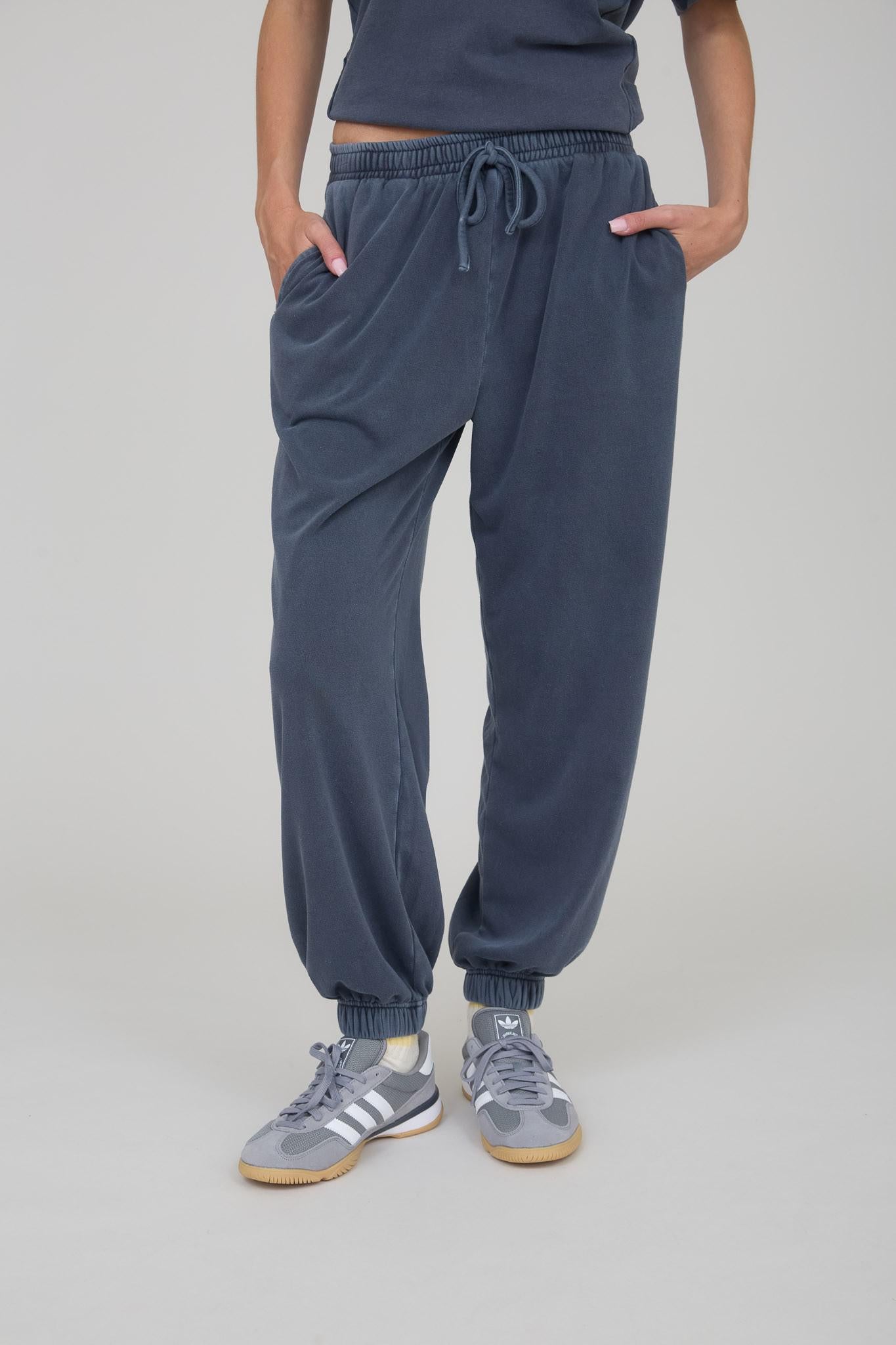 Navy Acid Washed Crew Sweater Set