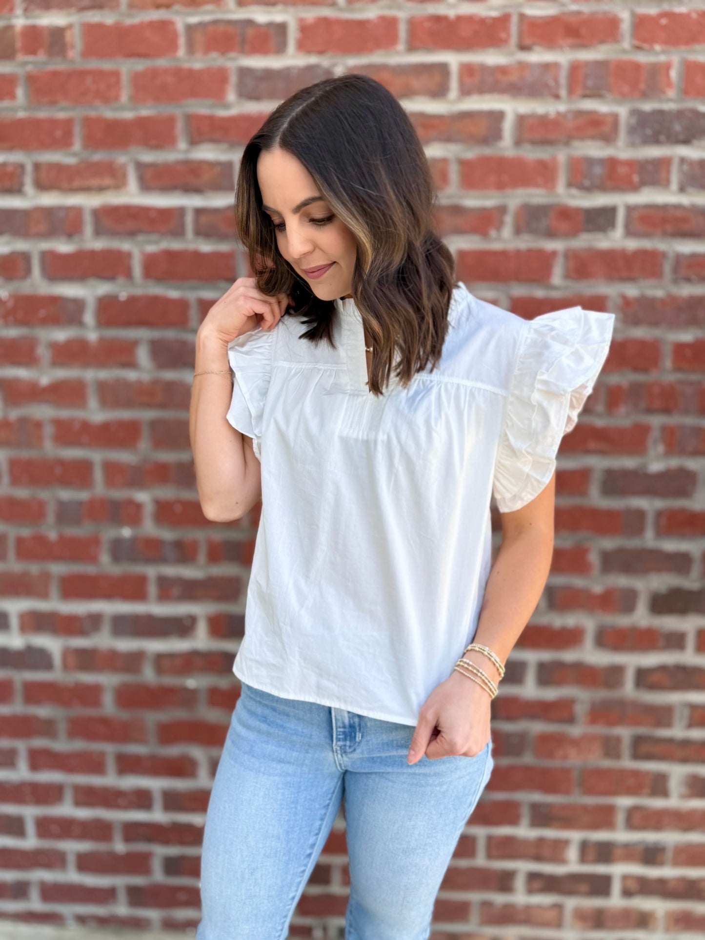 Off White Split Neck Top