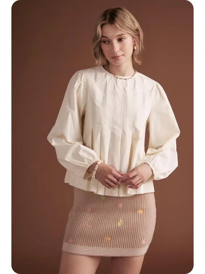 Yellowish Cream Pintuck Top