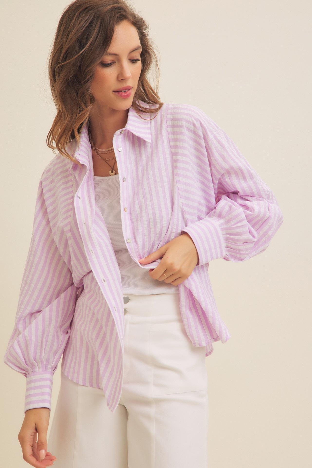 Lavender and White Stripe Button Down