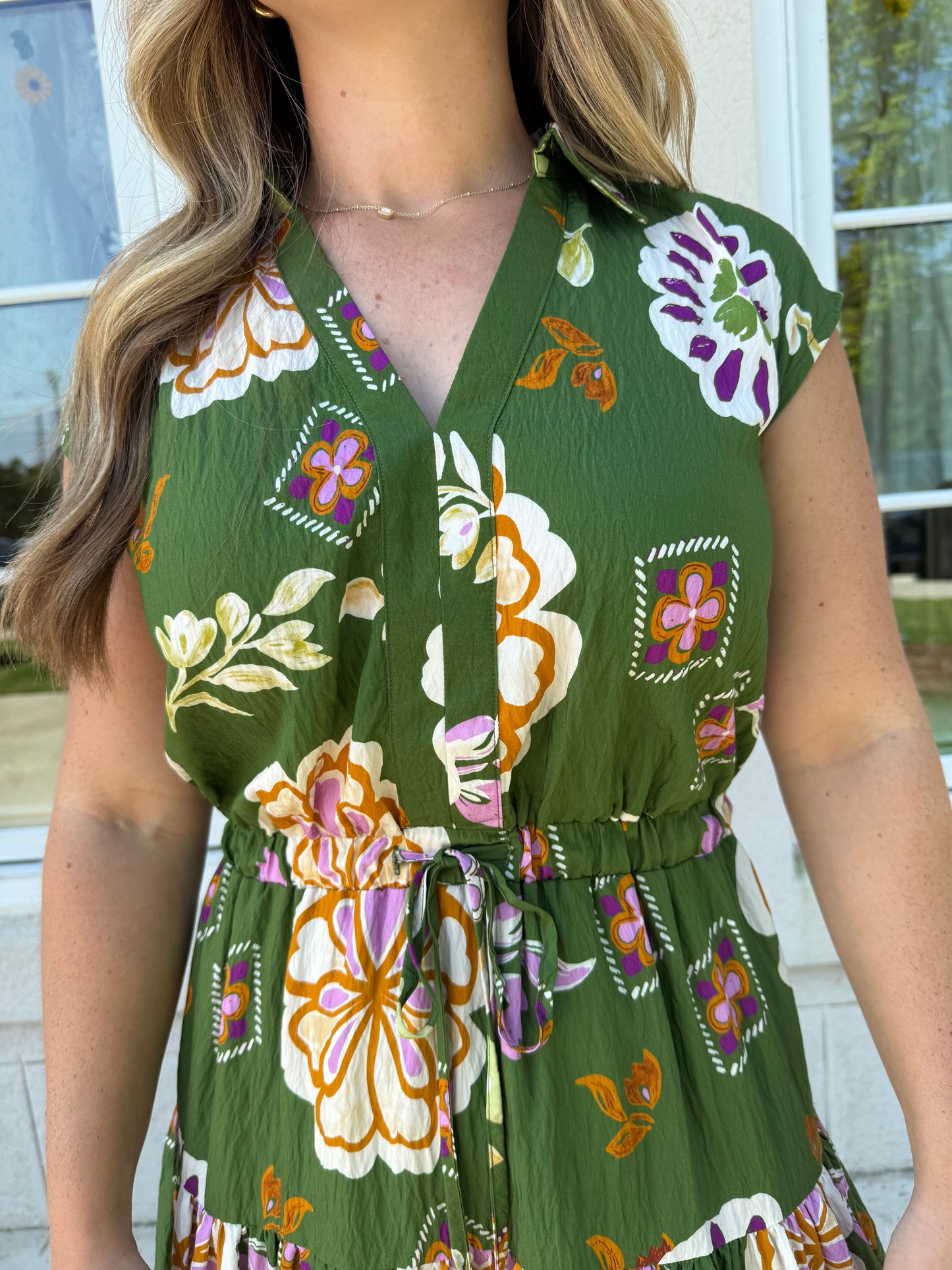 Olive Floral Tiered Maxi