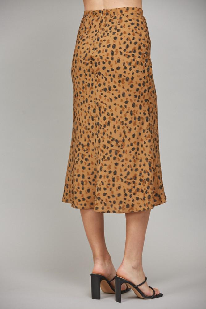 Camel and Black Animal Print Midi Skirt