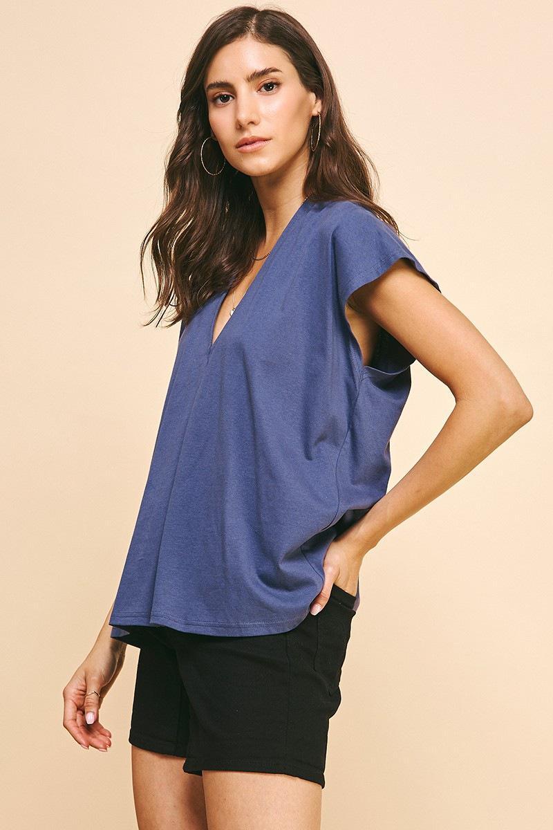 Dusty Navy Cap Sleeve top