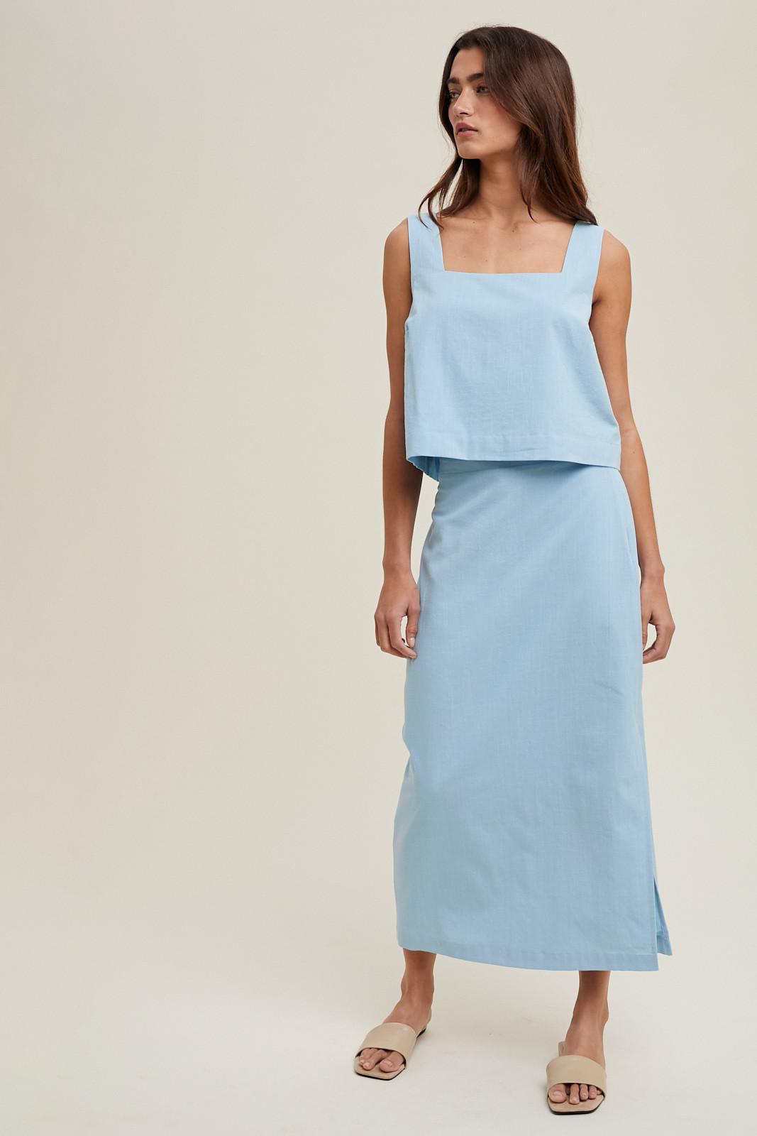 Sky Square Neck and Tank Skirt Set