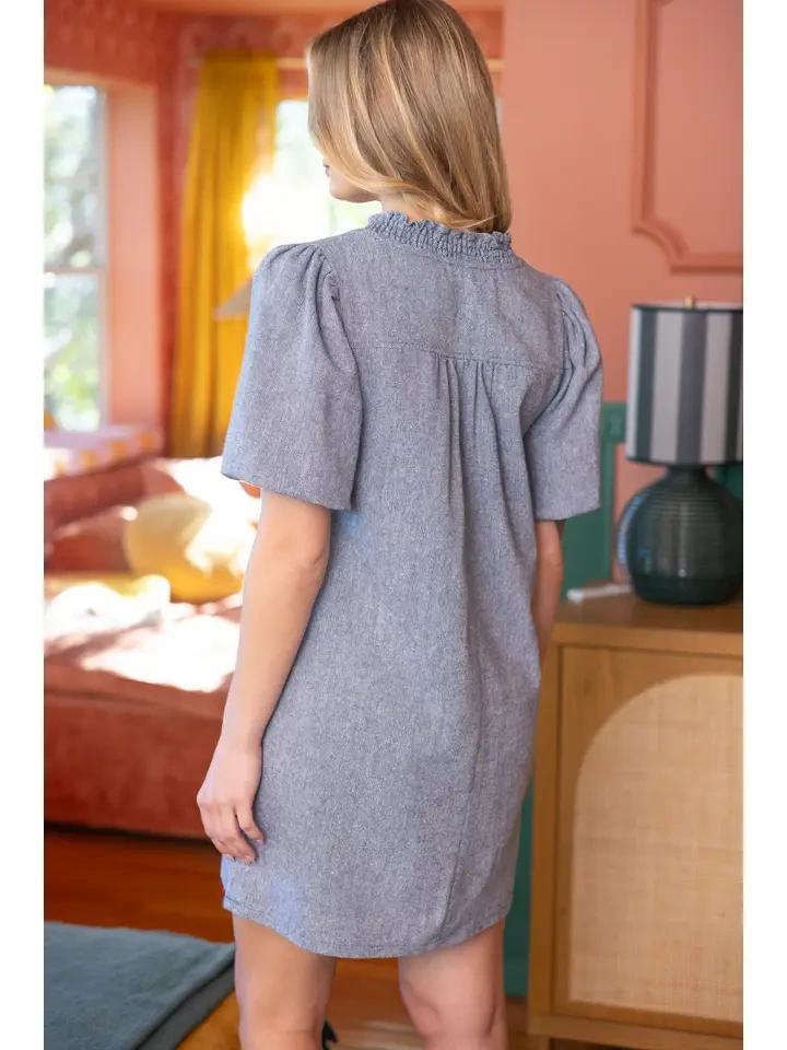 Denim Blue Smocked Denim Mini Dress