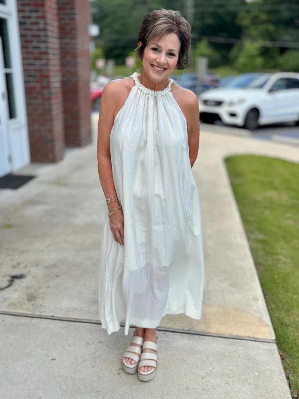 Ecru Textured Midi Dress