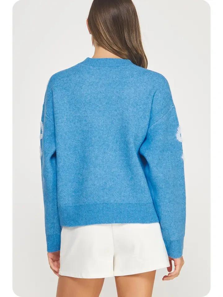 Blue and Air Blue Embroidered Sweater