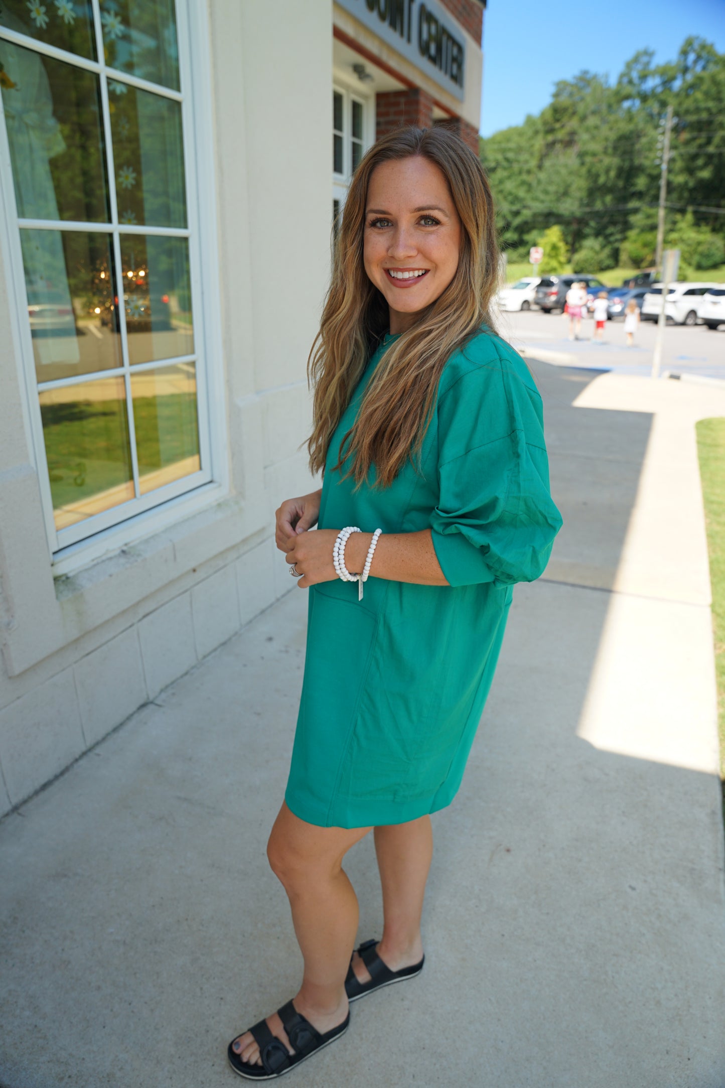 Green Puff Sleeve Knit Mini Dress