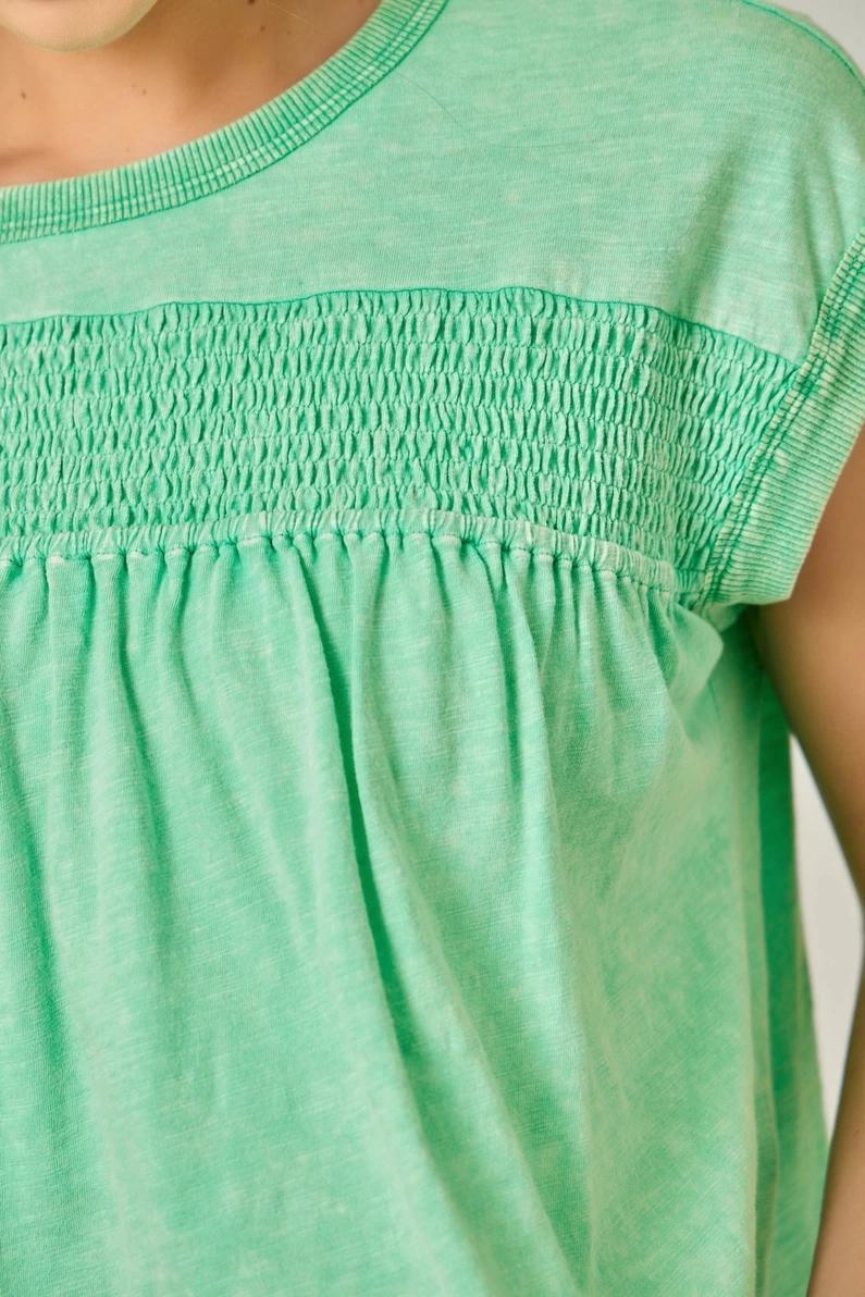 Apple Green Smocked Slub Shirt