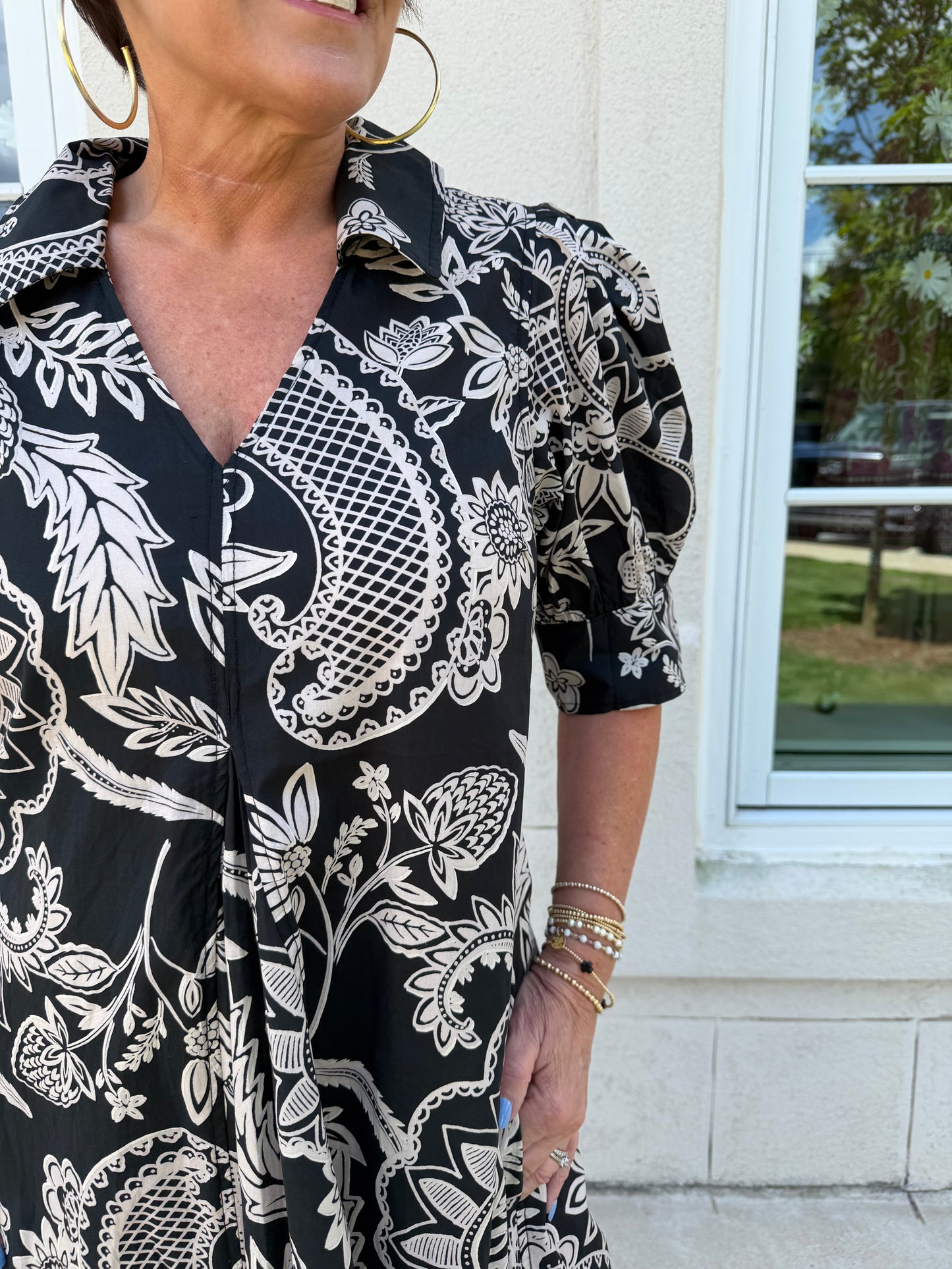 Black and White Paisley Floral Print Midi