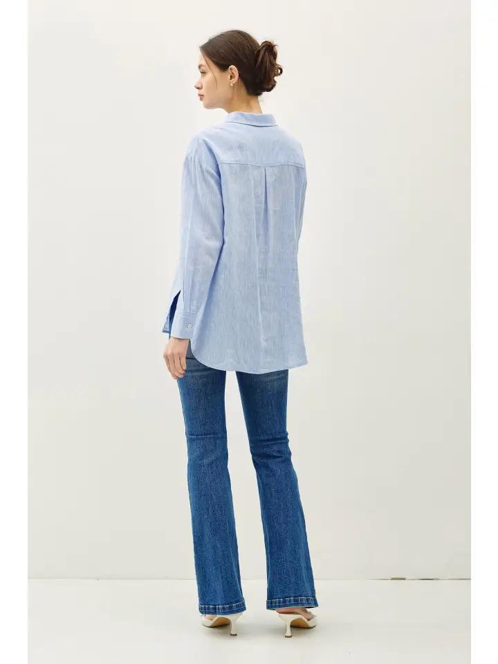 Chambray Linen Blend Button Up Shirt