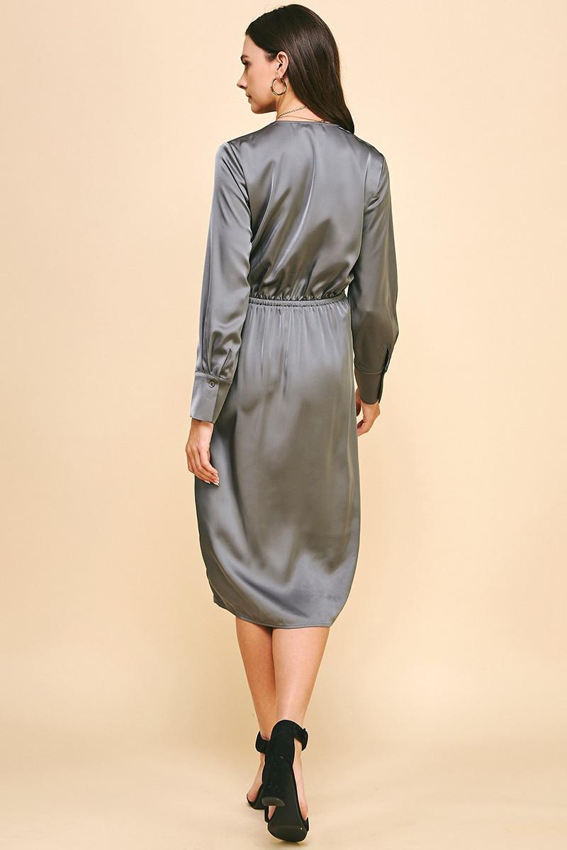 Gunmetal Satin Tulip Midi Dress