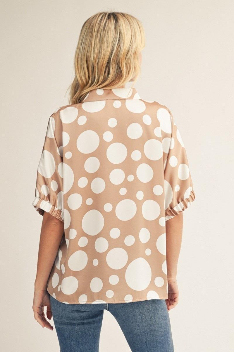 Taupe Polka Dot Satin Top