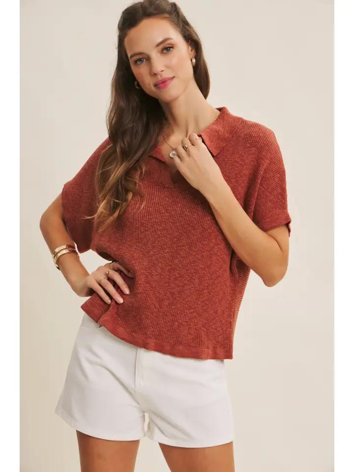 Rust Red Slub Knit Sweater