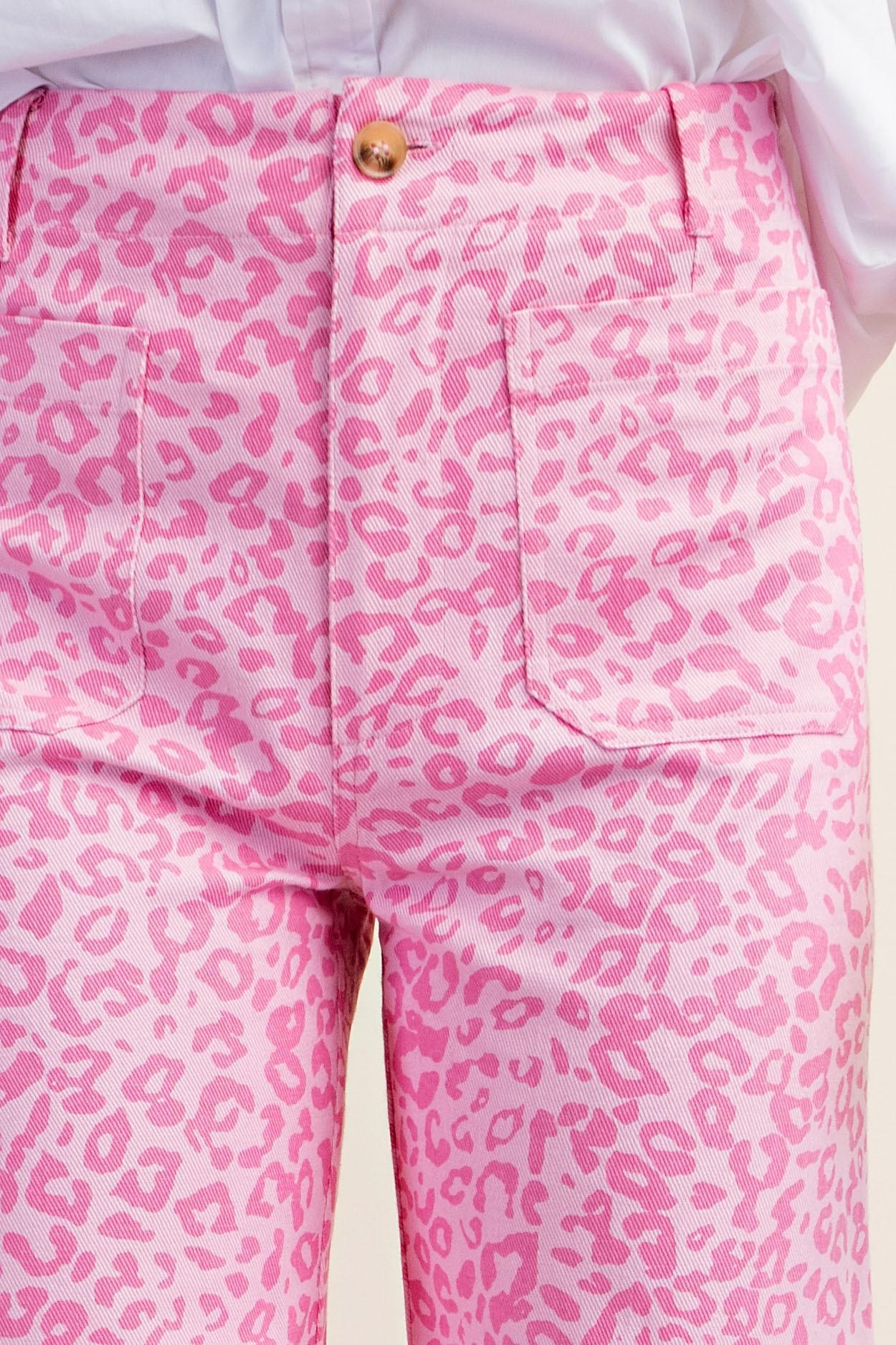 Pink Leopard Cropped Ankle Pants