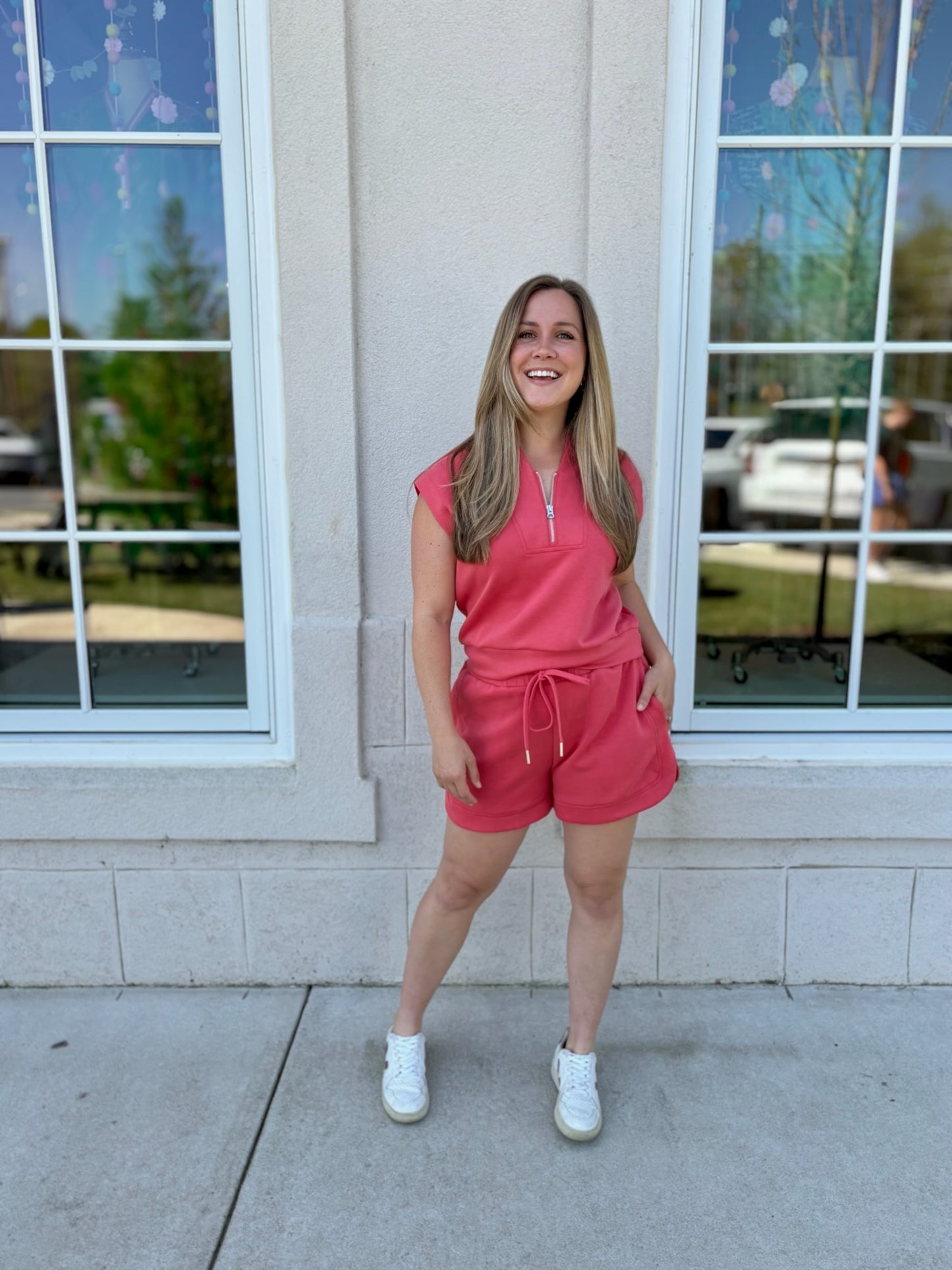 Coral Half Zip Top and Short Set